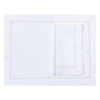 White Linen Placemat with Gold Contrast Hemstitch