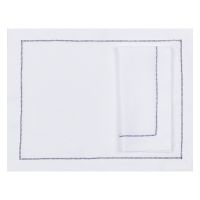 Huddleson White Linen Placemat with Navy Blue Contrast Hemstitch