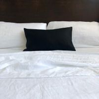 White Italian linen sheets black pillow Huddleson