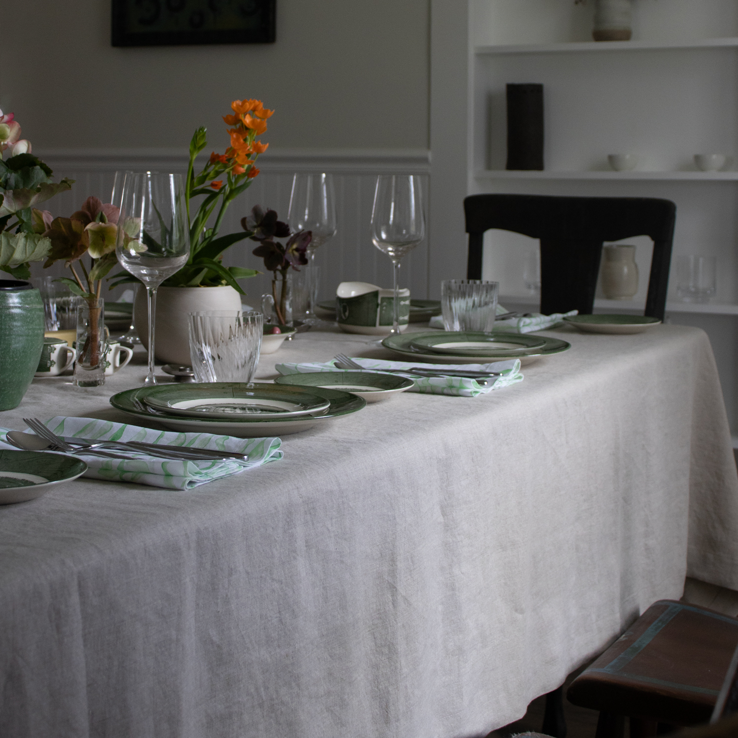 Dark Natural Round Linen Tablecloth