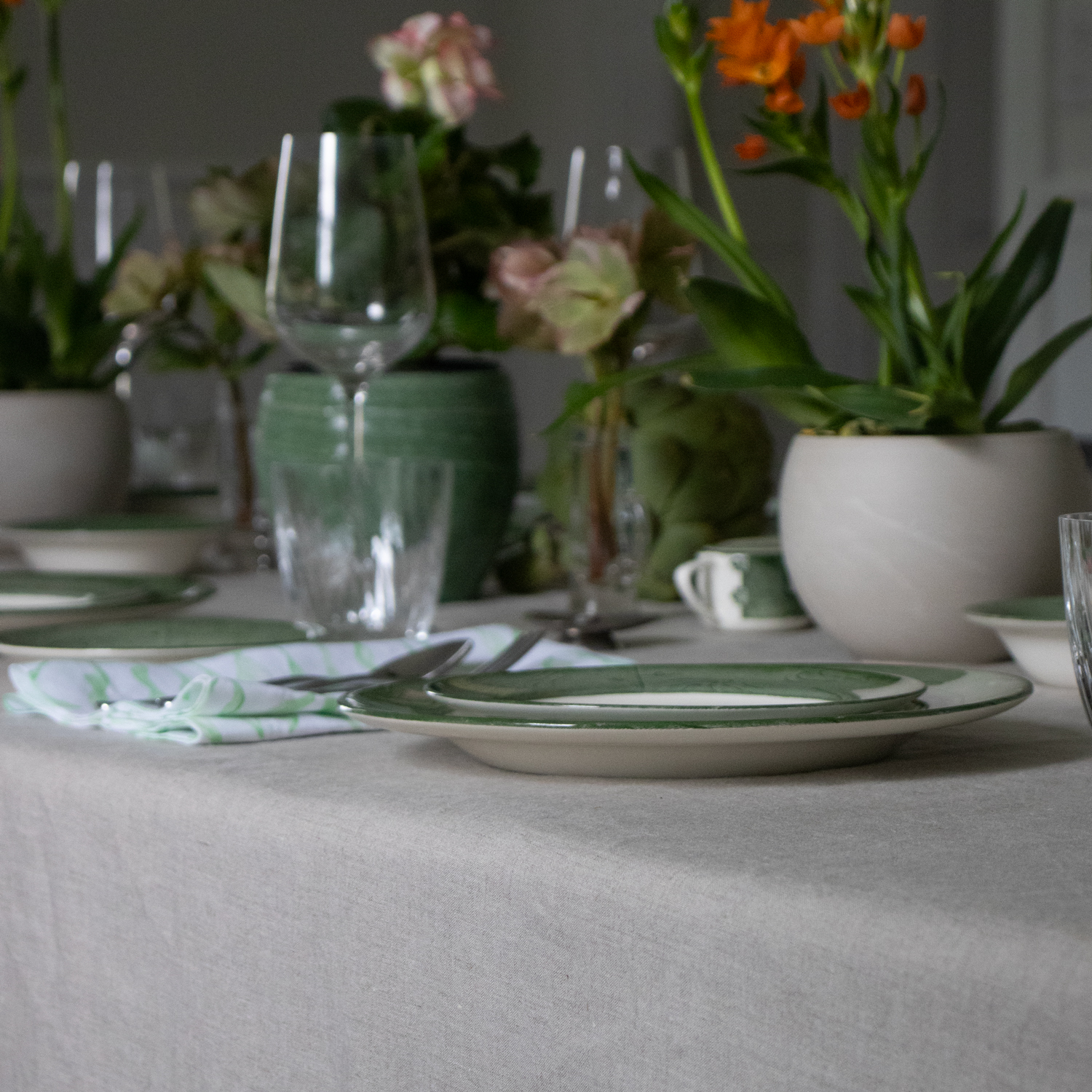 Dark Natural Oval Linen Tablecloth