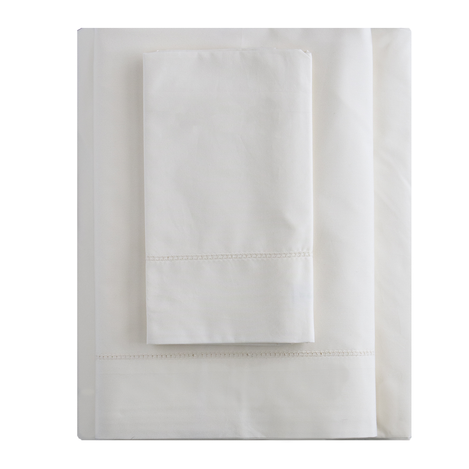 White 500TC Cotton Percale Sheet Set - Navy Blue Hemstitch