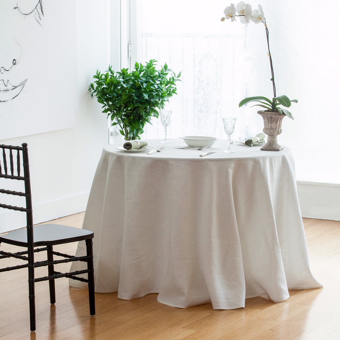 Ivory Pure Linen Round Tablecloth