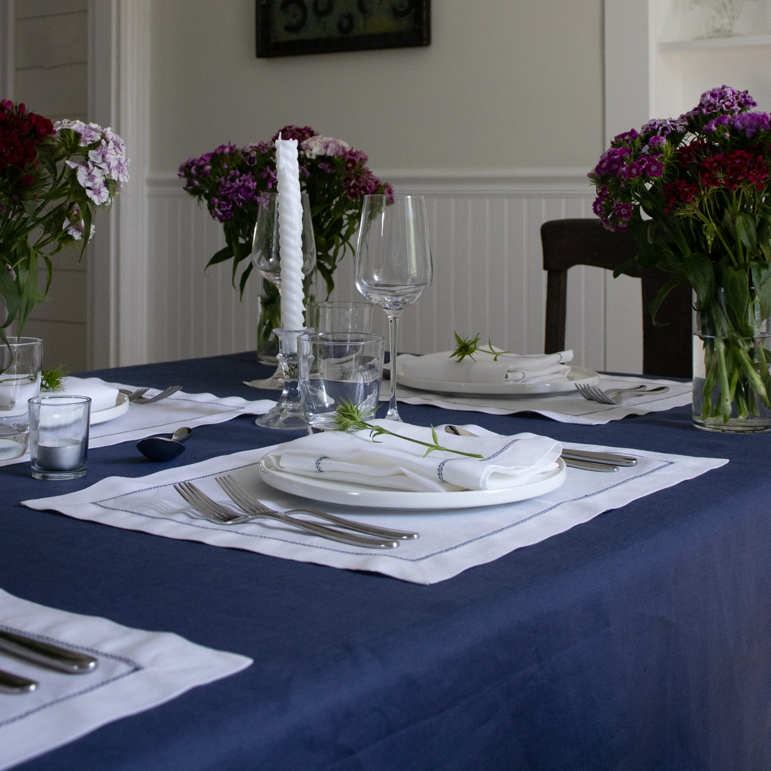Navy Blue Square Linen Tablecloth