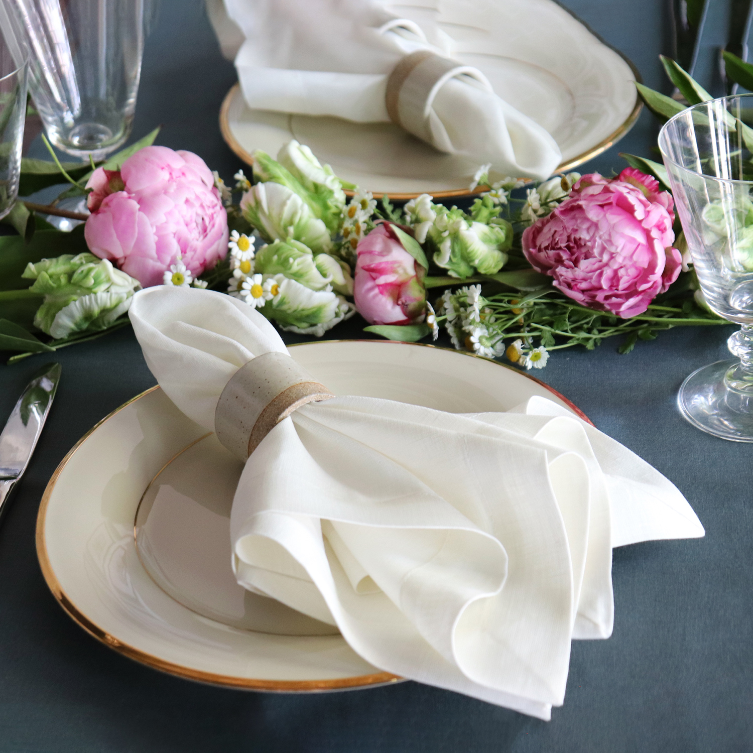 Petrol Green Rectangular Linen Tablecloth