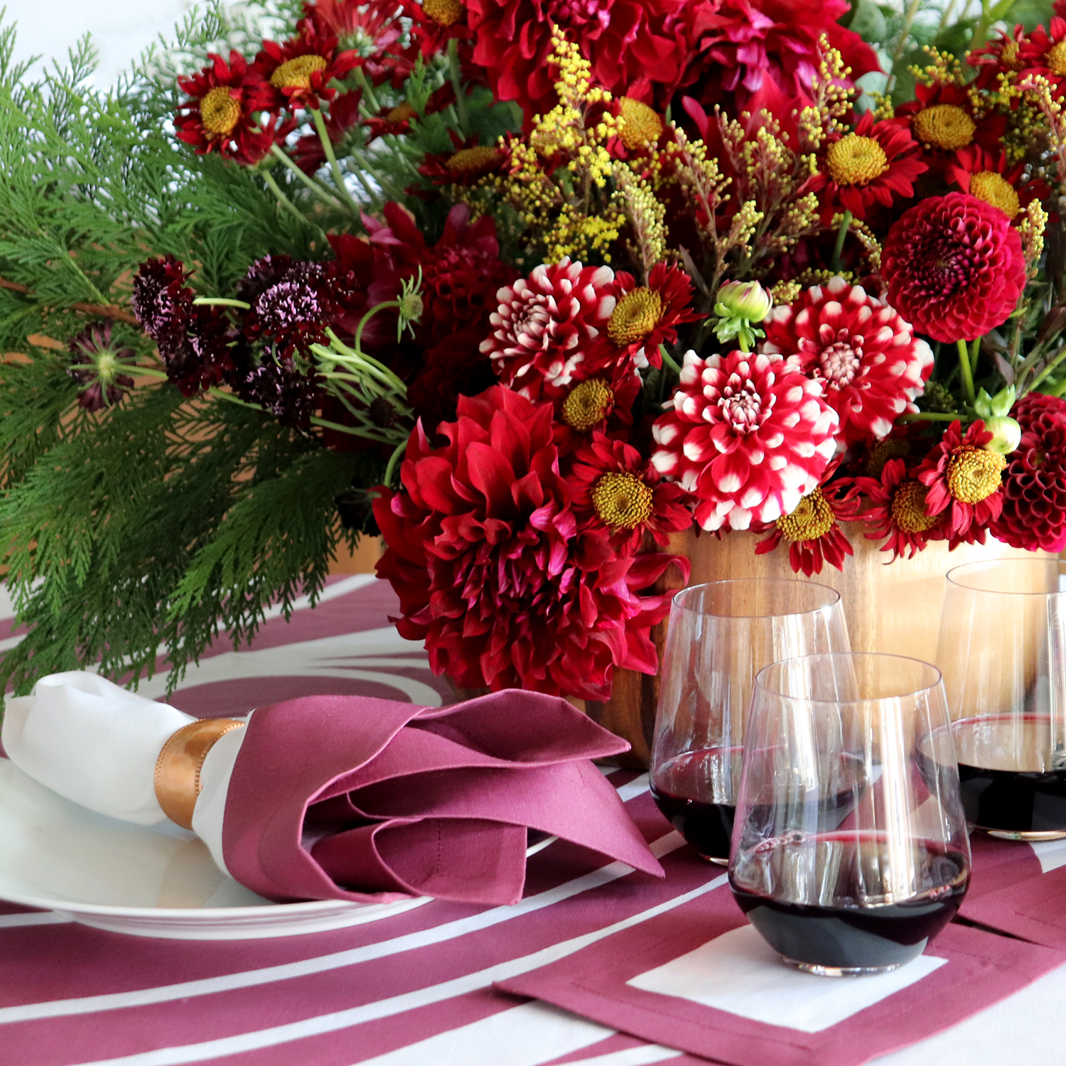 Sloan Claret Red Swirl Round Linen Tablecloth