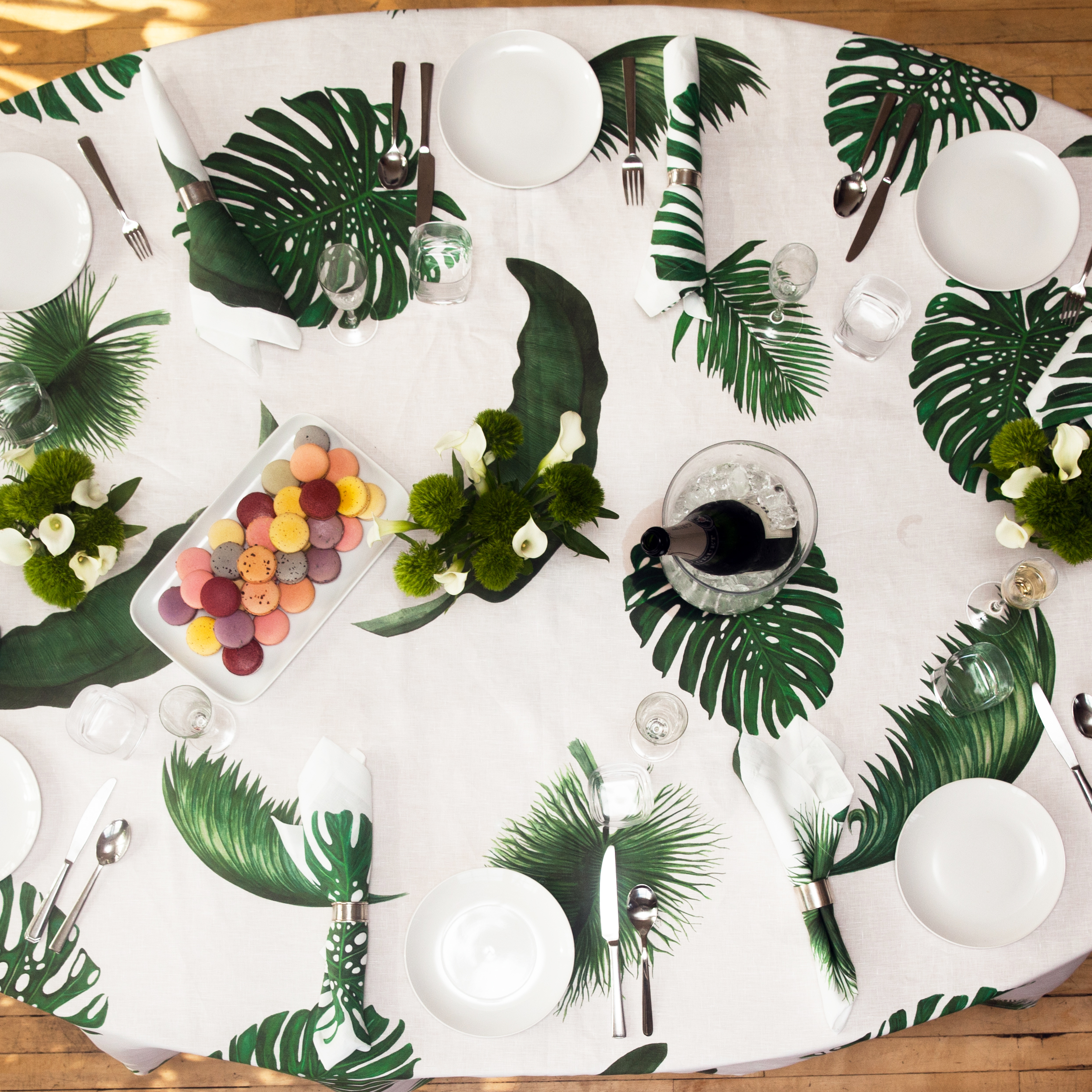 Tropical Leaves Square Linen Tablecloth