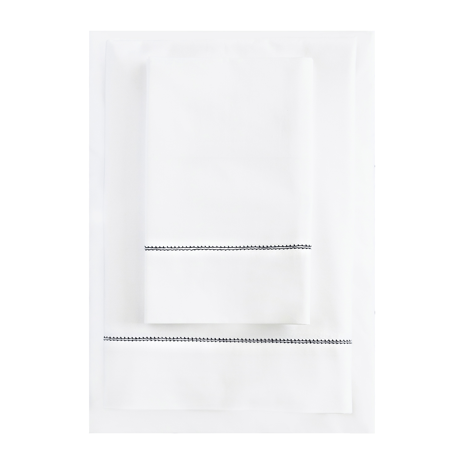 White 500TC Cotton Percale Top Sheet - Black Hemstitch