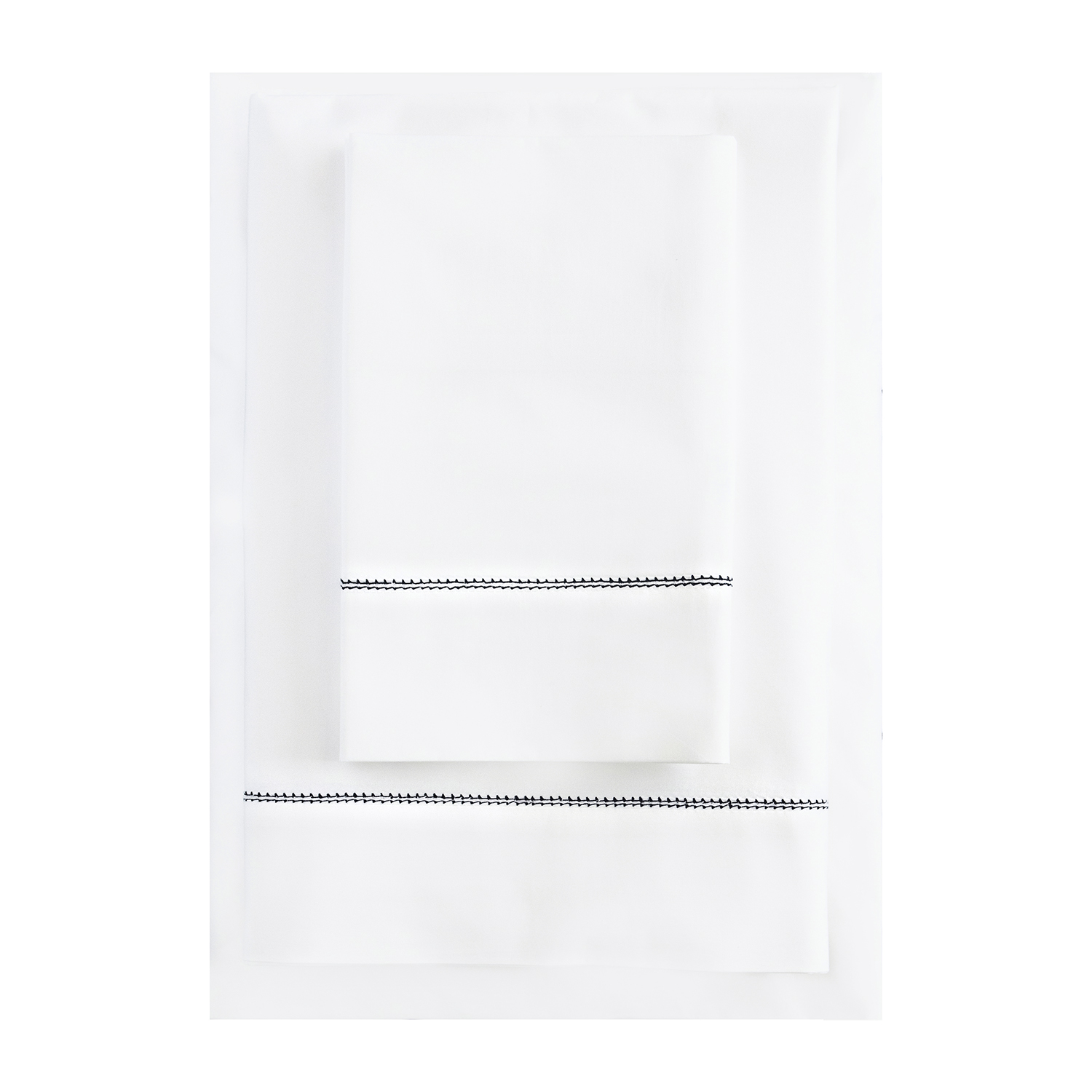 White 500TC Cotton Percale Pillowcase (Pair) - Navy Blue Hemstitch