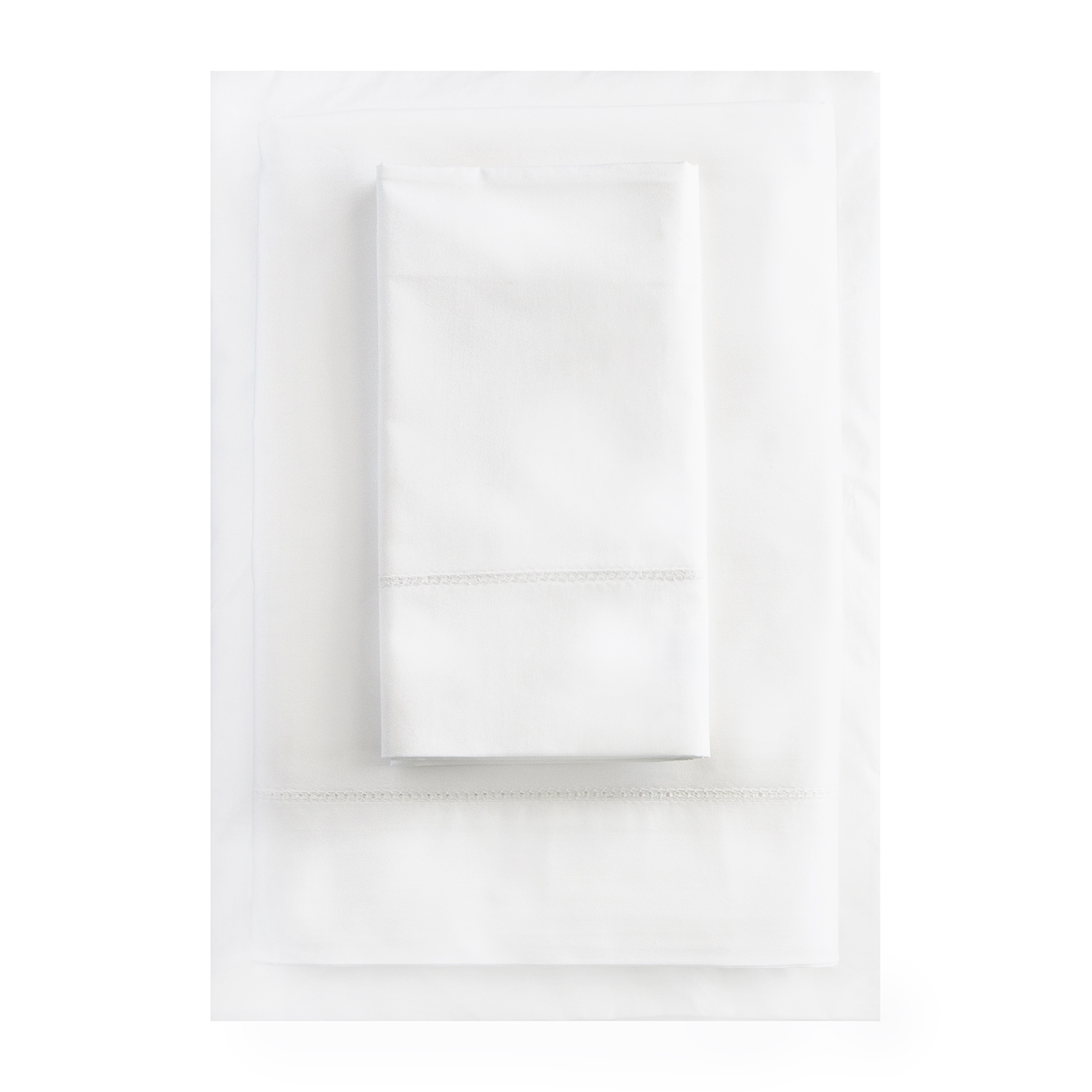 White 500TC Cotton Percale Top Sheet - White Hemstitch