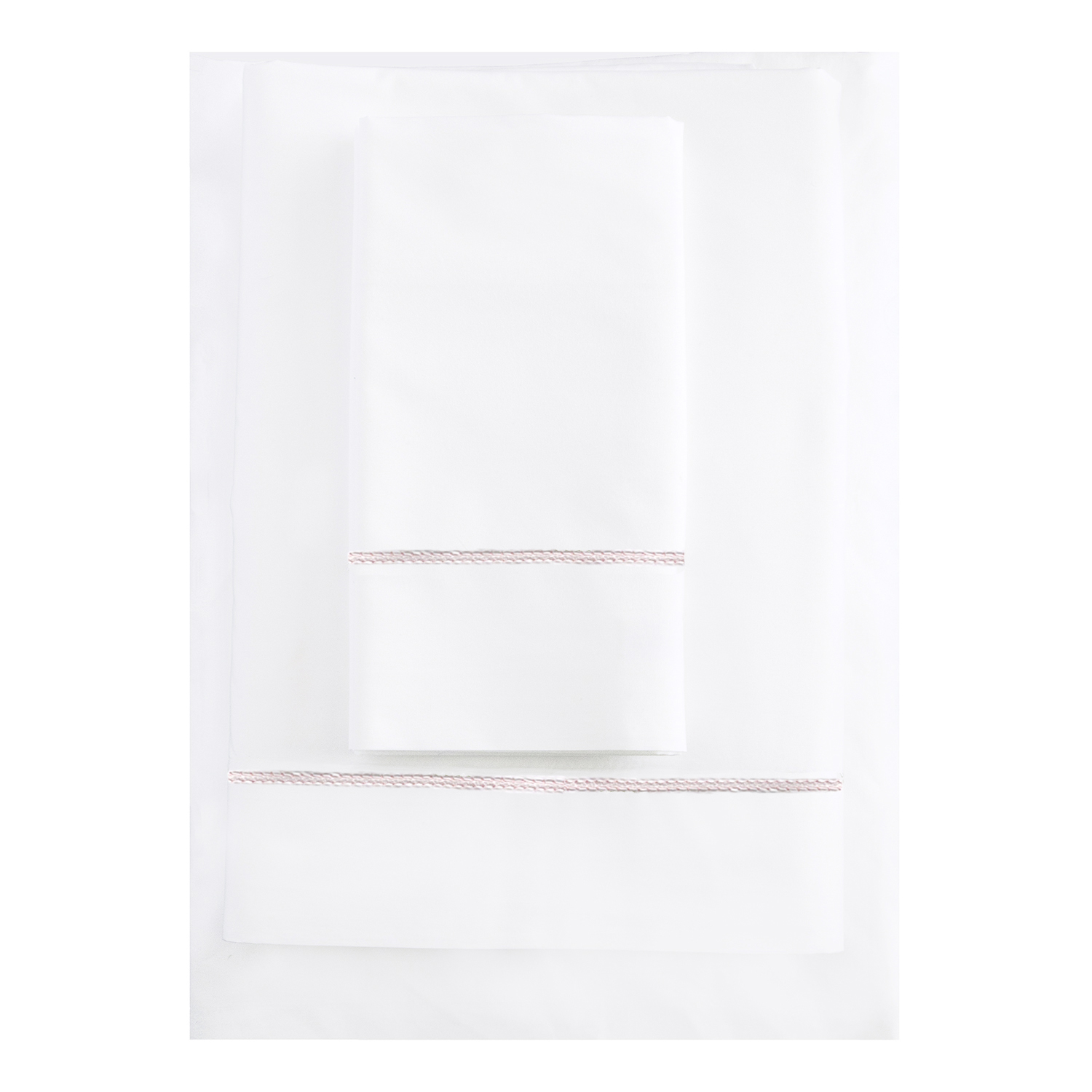 White 500TC Cotton Percale Sheet Set - Pink Hemstitch