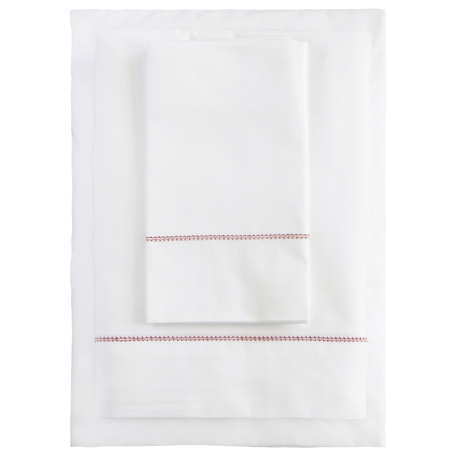White 500TC Cotton Percale Sham (Pair) - Red Hemstitch