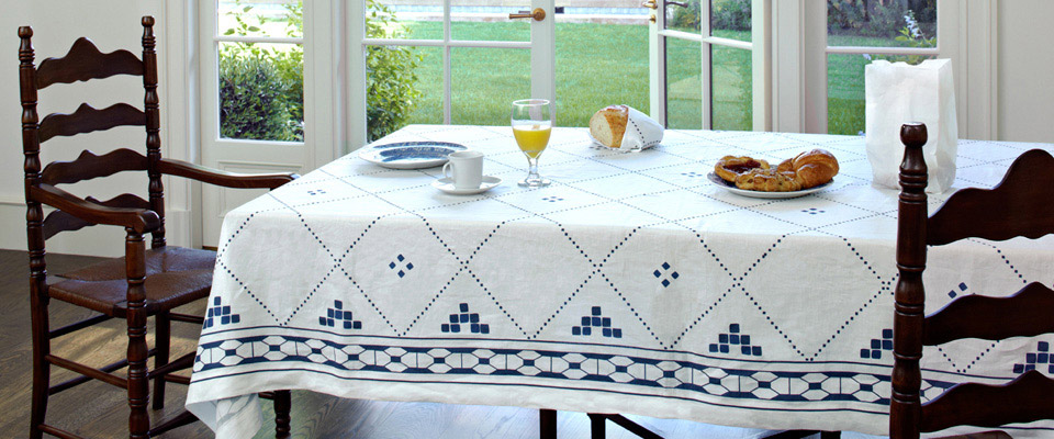 Anfa Blue & White Italian Linen Tablecloth