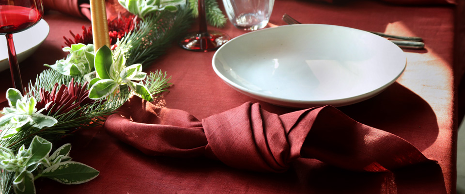 Burgundy Red Linen Tablecloth & Napkins