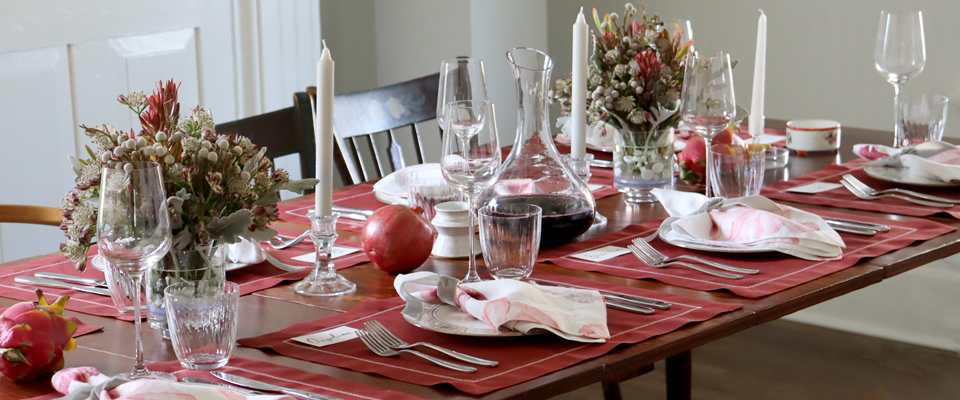 Burgundy Placemats with White Hemstitch 