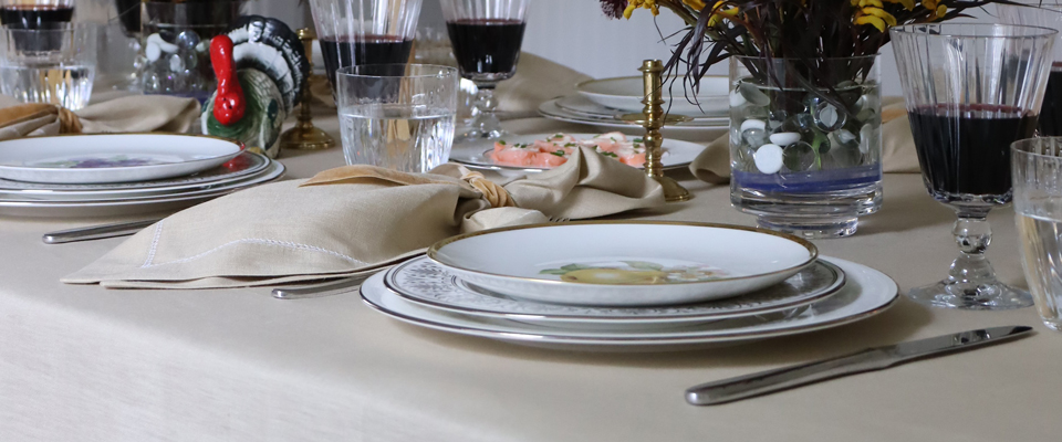 Camel Linen Tablecloth & Hemstitched Napkins