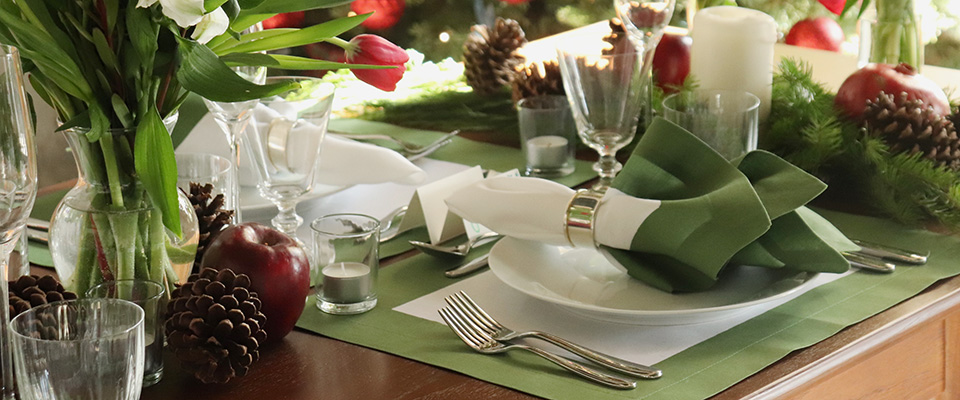 Cinta Grass Green Border Linen Placemat & Napkin