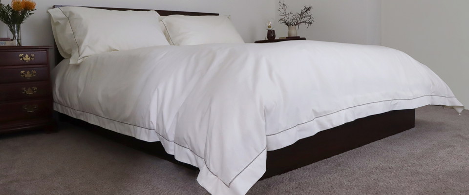 Ivory Cotton with Chocolate Brown Hemstitch Bedding