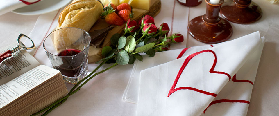 Love Heart Embroidered Linen Napkin