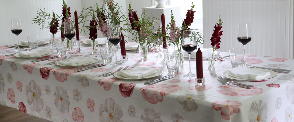 Poppy Print Floral Linen Tablecloth 