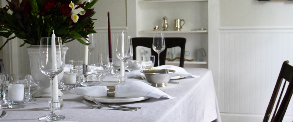Silver Grey Linen Tablecloth & Hemstitched Napkins
