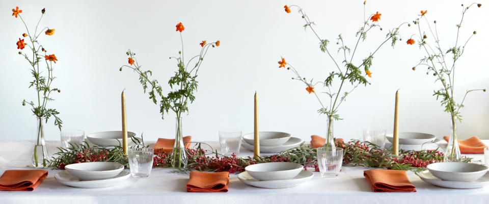 White Linen Tablecloth & Sienna Linen Napkins